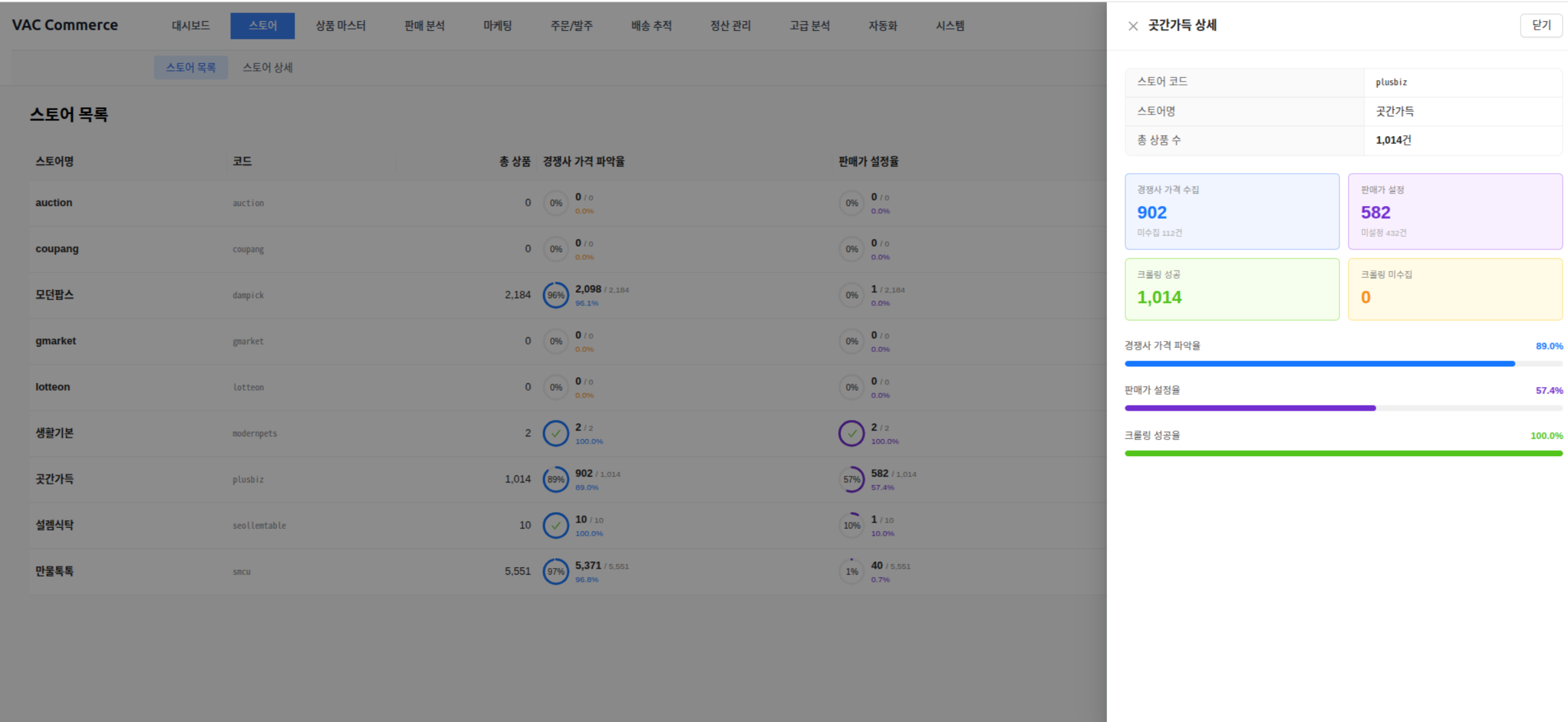 VAC Commerce 스토어 목록